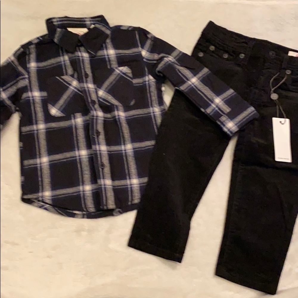AG plaid button down and corduroy jeans